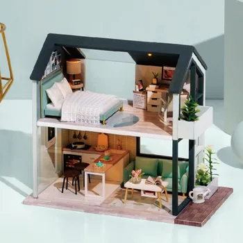 DIY Roku darbs 3D Miniatūras Ziemeļvalstu Namiņš LED Apgaismojuma Montāža Padarīt Cute Modelis Mēbeles Komplekts DIY Pieaugušo Bērni Dāvana