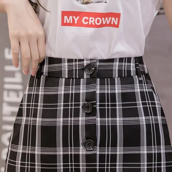 Viena krūšu Pleds Šifons-line Svārki Sieviešu Vasaras Augsta Vidukļa Slim Mini Svārki Sievietēm korejiešu Stila Svārki Sievietēm