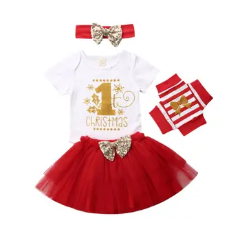 Toddler Meitene Apģērbs Zīdainim Bērnu Meitene 4GAB Ziemassvētku Kostīms Bodysuit +Tutu Svārki+Kāju Siltāks Apģērbs