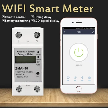 WiFi Smart Power Skaitītāja Slēdzi, Enerģijas Patēriņu Enerģijas Monitoringa Skaitītājs 110-250V Din Sliedes Smart Life/Tuya App Tālvadības pults