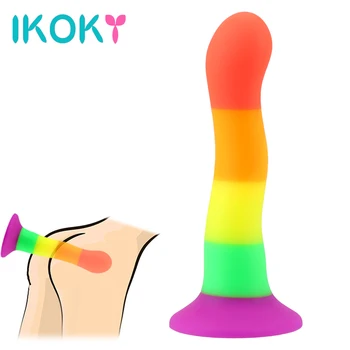 IKOKY Krāsains Silikona Dildo Viltus Penis ar piesūcekni Pieaugušo Produkti Maksts, Anālais Stimulators Seksa Rotaļlietas Sievietēm, Anālo Dildo