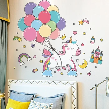 [SHIJUEHEZI] Karikatūra Baloni, Zvaigznes, Mākoņi, Sienas Uzlīmes DIY Unicorn Lācis Dzīvniekiem, Sienas Uzlīmes Bērniem Guļamistaba Dekorēšana