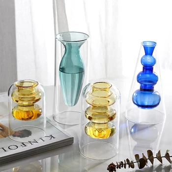 Home decoration accessories Ziemeļvalstu Ins Krāsainiem Stikla Pārredzamu Vāze viesistabā, pusdienu galds sausie Ziedi Hidroponiskas vāzes