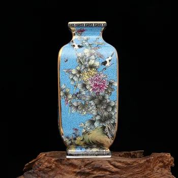 Qing Dynasty Qianlong Emaljas Glezniecības Zelta Laukumā Ziedu un Putnu Vāzes Antīko Porcelāna Antīka Porcelāna, Antikvariāts Porcelāns