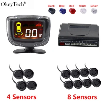 OkeyTech 4/8 Sensors Automašīnas Novietošanas Sensors Radaru Detektors Reverse Rezerves Aizmugures Monitora Sistēma, LED Displejs, Auto Parktronic Palīdzība