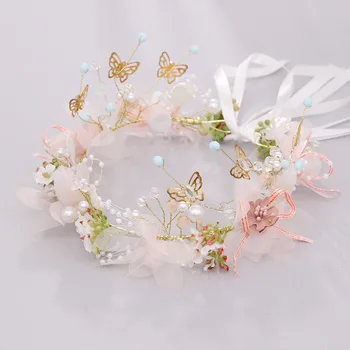Romantisks Sieviešu Galvas Salds Butterfly Ziedu Pasaku Vainags Hairband Puse Headpiece Līgavas Kāzu Rotaslietas, Aksesuāri XH