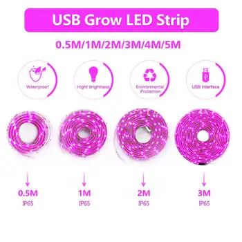 3/4/5m 180/240/300 LED Augt Gaismas Lentes Ūdensizturīgs Pilnu Spektru, USB Chip Fito Lampas Augiem, Ziediem Siltumnīcefekta Hidroponiskas