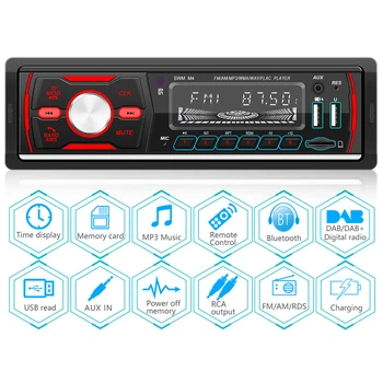 M4 1 Din Auto Radio Bluetooth Stereo Auto Multimedia MP3 Atskaņotājs ar USB, AUX, FM AM RDS DAB Radio Uztvērējs TF Karti Dash Galvas Vienības