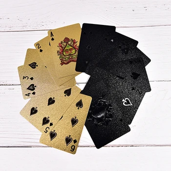 55pcs/set Pārdošana Vienu Klāju Zelta Folija Pokera Eiro Stila Plastmasas Poker Spēļu Kārtis Ūdensizturīgs Kārtis, Laba Cena, Azartspēļu galda spēle