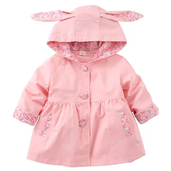 2019. gada Pavasara Rudens Meiteņu Mētelis, Vējjaka Baby Meitenes Ziedu Kapuci Outwear Bērnu Drēbes, Bērnu Trusis Mēteļi Žaketes Apģērbi