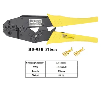 HS-03B vadu gofrētu knaibles jaudu 1.5-6mm2 15-10AWG, kas nav izolēti cilnes un tvertnēm self-pielāgo rokas instrumentu komplekts