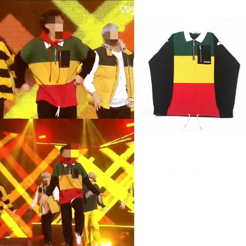 Kpop hoodies Jung Kook ar tādu pašu krāsu saskaņošanas rāvējslēdzēju apģērbu vīriešiem un sievietēm, vaļīga veste