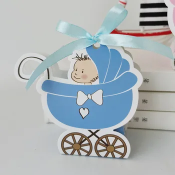 50gab Rozā Meitene Zilā Zēns Papīra ratiņus Konfekšu Kaste Bērniem Dāvanu Kastē Labu Baby Box Dušas Dzimšanas dienas svinības Apdare Piederumi