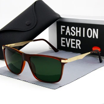 Zaļā Stikla Lēcu Klasiskās Taisnstūra Rāmi Saulesbrilles Vīriešiem Melnās Saules Brilles Vīriešu Zīmola Dizainere UV400 Mens Eyewear Spring Kāju