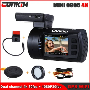 Conkim WIFI Dubultā objektīva Auto Dash Cam Super Kondensators Auto DVR Reģistrators FULL HD1080P Dash Kameras GPS CPL Hardwire Mini 0906 4k