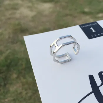 LouLeur 925 sterling sudraba jaunas ģeometriskās daudzstūris atvērt gredzeni, sudraba vienkāršu savvaļas izsmalcinātu gredzeni sievietēm festivāls rotaslietas dāvanu