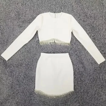 Sieviešu Apģērbu Komplekts Ziemas 2020 Sexy Dizainers Sparkly White Divi Gabali Uzstādīt Puse High Street Slavenību Apsēju, T-krekli Svārki