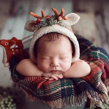 Jaundzimušo fotogrāfiju piederumi ragi sunīti zīdaiņu bērnu briežu gudrs galvassegu studio jaundzimušo fotosesija piederumi 2 krāsas