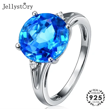 Jellystory gredzenus, 925 sudraba rotaslietas apaļa safīrs dārgakmens regulējams gredzeni, sievietēm, kāzas, saderināšanās ballītes