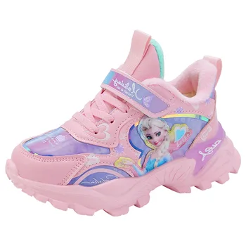 Disney meitenēm sporta apavi, Rudens Ziemas New high-top bērnu ikdienas apavi gumijas mākslīgās ādas elsa apavi Pusaudžiem, čības