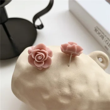 Sveķu Rožu auskariem 3D Cirsts Rozā Rozes Ziedu Auskari, Rotaslietas Ziemassvētku Dāvanu Sievietēm, Meitenēm, Pēc auskariem