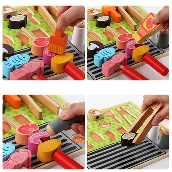 Bērnu koka imitācijas virtuves spēlēt mājas saldējums augļu veikals barbecue set izziņas samazināt naudas reģistrā izglītības rotaļlietas