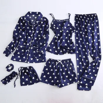 Lisacmvpnel 7 Gabali Uzstādīt Mīlestība Modelis Pidžamas Komplekts Salds Drukāšanas Modes Sieviešu Pidžamas Ledus Zīda Sleepwear