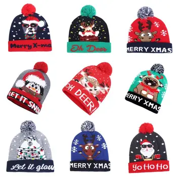 Ziemassvētku Cepures LED Gaismas Adīt Ziemassvētku Vecīša Cepure Bērniem Pieaugušo Ziemassvētku Rotājumi Ziemassvētku Rotājumi Ziemassvētku Dāvanas Laimīgu Jauno Gadu