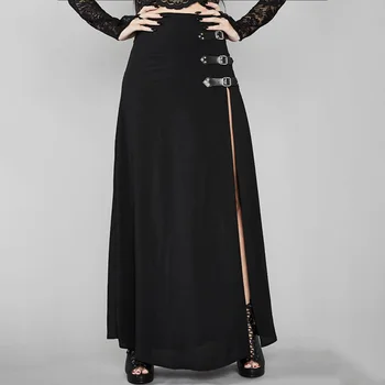 Rosetic Sexy Punk Sieviešu Maxi Svārki Ar Augstu Jostas Sadalīt Dizaina Sprādzi Gothic Black Vintage Puse Sarkanā Elegants Gari Svārki 2020. Gadam Samazināsies