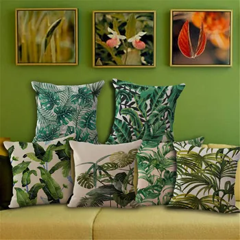 ZXZXOON dekoratīvās mest spilvens gadījumā zaļo lapu kokvilnas veļu, spilvenu segums, dīvāns mājas dekoru capa de almofadas 45x45cm