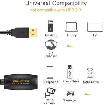 Aktīvs USB Pagarinājuma Kabelis USB 3.0 Extender Sieviešu un Vīriešu 5M Vadu ar Signāla Pastiprinātājs ir Savietojams Oculus Quest Saiti,Xbox,PS4