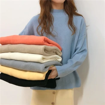 Brīvs Rudens Džemperis Sievietēm Ir 2021. Jaunu Korejiešu Eleganta Trikotāžas Džemperis Lielgabarīta Silts Sieviešu Džemperi Modes Cietā Topi