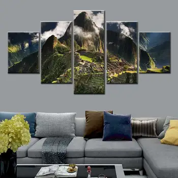 Mūsdienu dzīves telpu dekorēšana, 5 gab Maču Pikču Peru kalnu attēlu mākonis ainavu plakātu sienas mākslas audekla apgleznošana