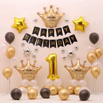 1 Gada Dzimšanas Dienu Dekorēšana Folija Baloni Simts Dienas Baloon Happy Birthday Party Apdare Ballon Zelta Kroņa Numurs Balonu