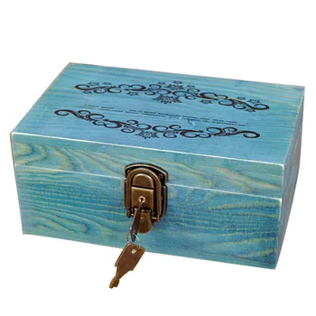 Vintage Koka Dekoratīvie Kaste ar Slēdzeni un Atslēgu, Klasiskā Stilīgas rokām Darinātas Rotaslietas, Koka Dārgumu Gadījumā, Galda Rotājumi