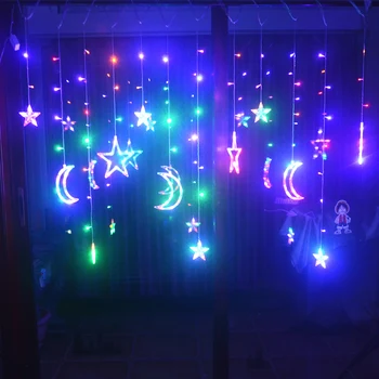 Moon Star Lampas LED Lampas String Ins Ziemassvētku Gaismas, Apdares Svētku Gaismas Aizkaru, Spuldžu Kāzu Neona pasaku Laternas gaismas