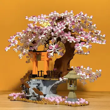 1167pcs Pilsētas Street View Ideja Sakura Inari Svētnīca, Celtniecības Bloki, Cherry Blossom Tehnikas Radītājs, Māju, Koku Skaitļi Ķieģeļi Rotaļlietas