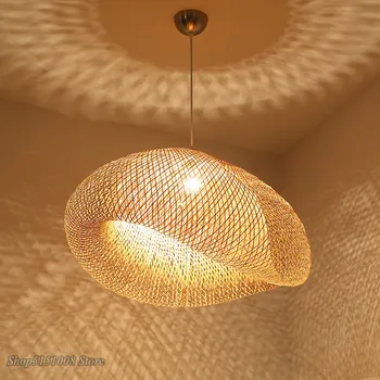 Ķīna Roku darbs Bambusa Aušanas Kulons Lampas Laukos Restorāns Karājas Lampas Personības Kafijas LED Pendant Apgaismojums Virtuves