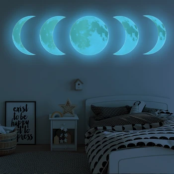 Gaismas Mēness fāzes 3D Sienas Uzlīmes, dzīvojamās istabas sienu apdare Sienu Mākslas Uzlīmes fona dekors Spīd tumsā uzlīmes