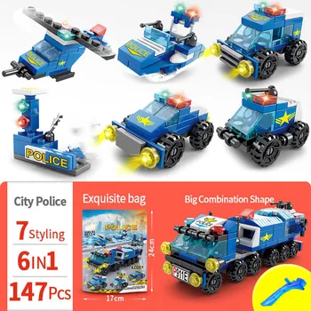 147 GAB 6 IN 1 Pilsētas Policijas Sērija, Celtniecības Bloki Komplekts Kids Izglītojošās Rotaļlietas Mini Skaitļi Rotaļlietas Apgaismo Ķieģeļu Bērniem Zēns Grupu