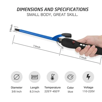 9mm Plānas Curling Dzelzs Keramikas Kērlings Dzelzs, Piemērotas Gariem un Īsiem Matiem, LCD Displejs ar Zilu MUMS Plug