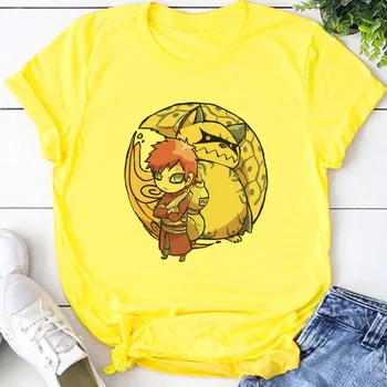 Dzeltena Jaunu Modes Anime Raksts Drukāšanas Sieviešu T-krekls Gadījuma Mājīgu O-veida kakla Topi, T Brīvs Universāls Harajuku Stils T Krekls