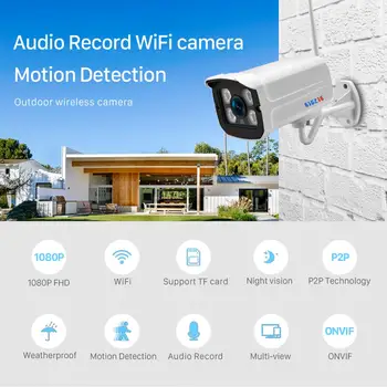 BESDER 1080P Vadu&Bezvadu Audio IP Kameras IS 25m Metāla Ūdensizturīgu IP66 onvif CCTV Drošības Wifi Kamera Ar TF Kartes Slots iCsee