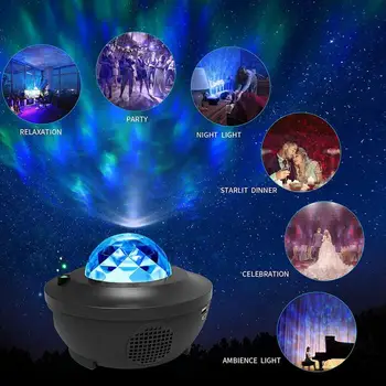 Krāsains LED Zvaigžņu Projektors-Nakts Gaisma Galaxy Zvaigžņota Nakts Lampas Okeāna Viļņu Projektoru Ar Mūzikas Bluetooth Skaļrunis Remote Contr
