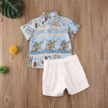 Gadījuma Toddler Apģērbu Puiku Vasaras Drēbes, Jaundzimušā Zēna Apģērbs, Sporta Karikatūra Izdrukāt T-krekls+ Šorti Uzvalki Džentlmenis Drēbes