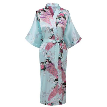 Pelēks V-veida kakla Naktsveļu Gadījuma Kāzu Tērpu Drukāt Sieviešu Kimono Kleita Sleepwear Satīna Ilgi, Peldmētelis Mājas Apģērbs, Pidžamas