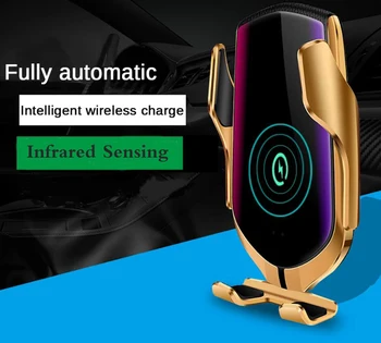Bezvadu Lādētājs Auto 10W Turētājs R1 Automātiskās Spriegošanas Smart Infrasarkanais Sensors, Qi GPS Gaisa Vent Mount Mobilā Tālruņa Turētājs Stāvēt