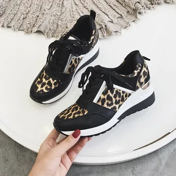 MCCKLE Sieviešu Čības Vulkanizētas kurpes Gaisa Triecienizturīgs, kas Nav Slīdēšanas Pastaigas Leopard Mežģīnes Up Dāmas Ikdienas Apavu Komfortu Sieviešu Modes