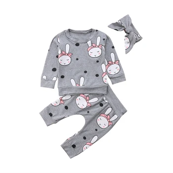 Toddler Baby Trušu Meitene ar garām Piedurknēm Topi, T-krekls+Garās Bikses+Galvas Gadījuma Kokvilnas Apģērbs bērniem, Apģērbs Komplekts 0-24M