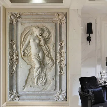 Pielāgotus Foto Tapetes Eiropas Stilā 3D Reljefs Attēls Statuja Sienas Hotel Dzīvojamā Istaba Fons Wall Papers Papel De Parede 3 D